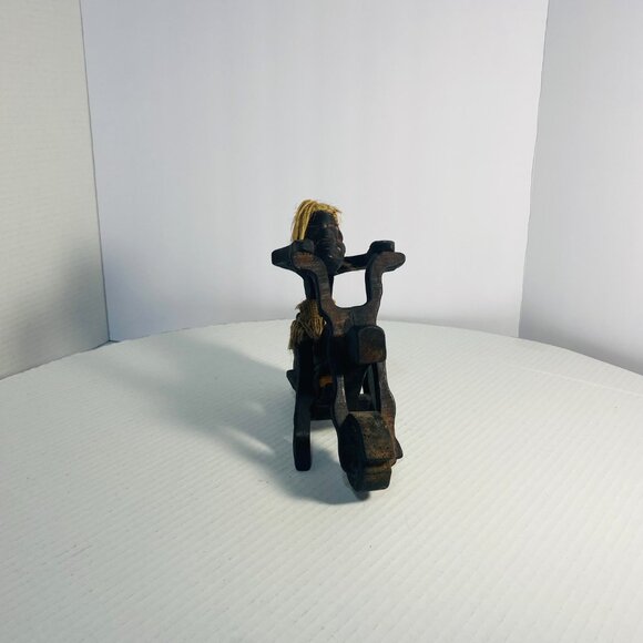 Rare Primitive Java Man on Motorcycle Wooden Carving and Jute Tribal Sculpture - Picture 13 of 17
